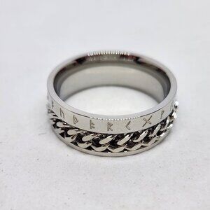 Viking Rume Spinner Chain Ring Cushion Cut Band Silver Tone Jewelry Sz 10